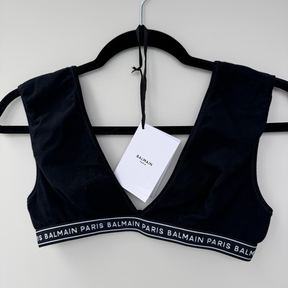 Balmain Black Bra Top with V-Neck Design
